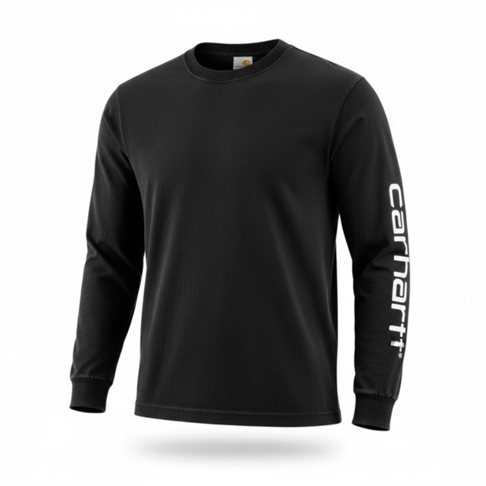 Carhartt Mens XL Long Sleeve Graphic T-Shirt Black Cotton Workwear Logo Tee
